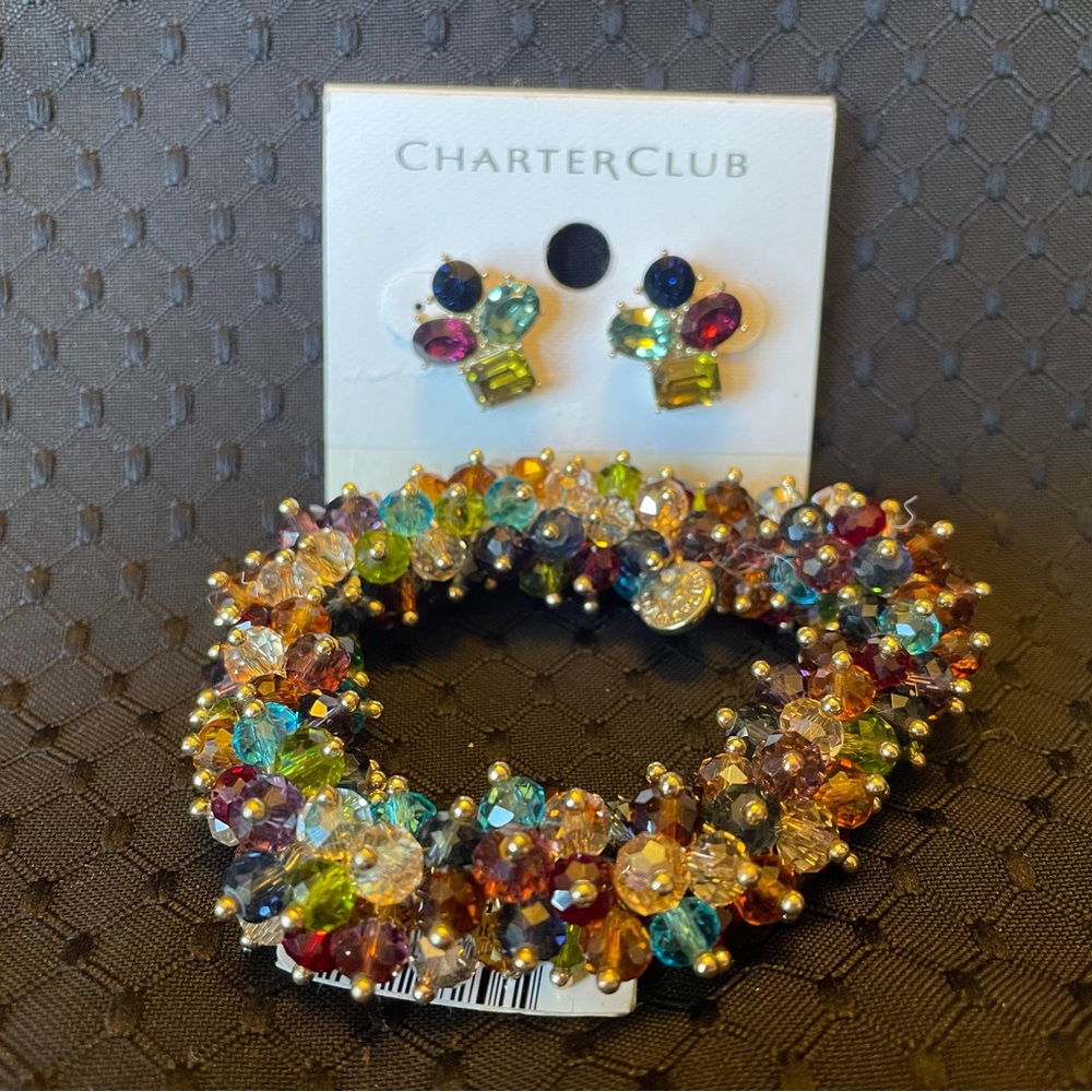 Charter Club Multicolor Crystal Bracelet and Earrings Set
